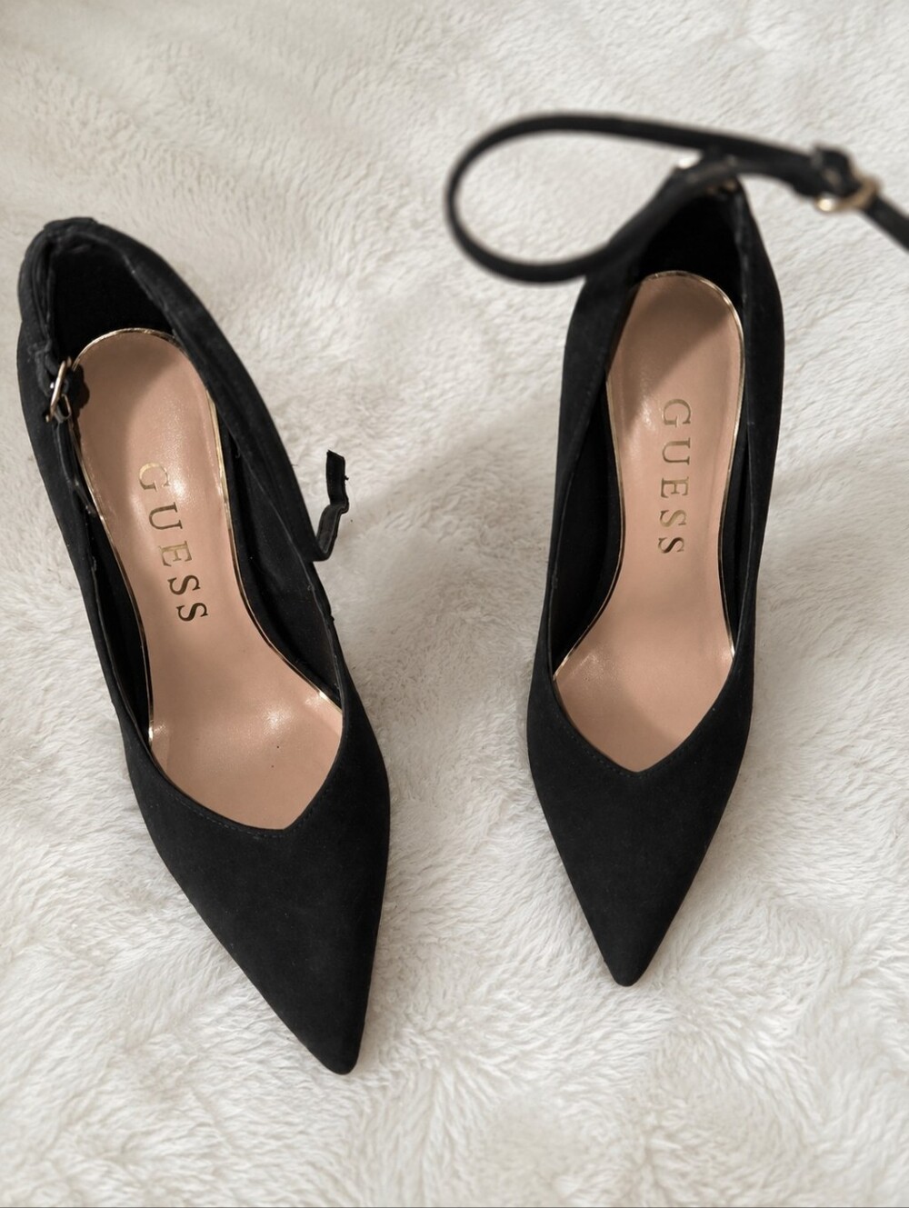 GUESS Black Pointed Toe Ankle-Strap Heels 7.5